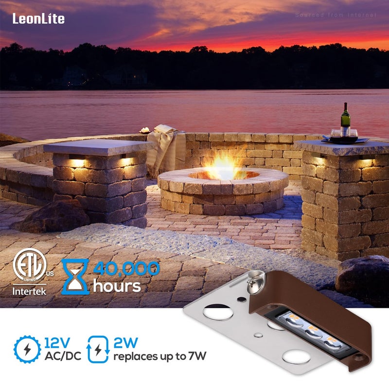 LEONLITE 8-Pack 4 Inch LED Hardscape Lighting, Update Retaining Wall Lights, LED Landscape Lighting, 12 AC/DC Paver Light Low Voltage, 2W Outdoor Step Lights, 2700K Soft White, ETL - Image 3